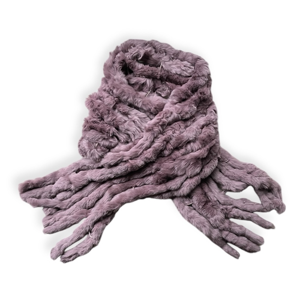 NWOT 100% Real Rabbit Fur Long Lilac Scarf w/Tasseled Ends